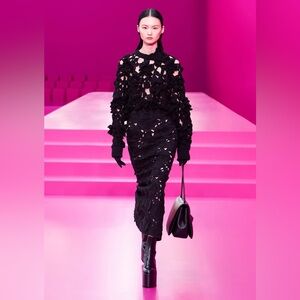 Black 3D Floral-Appliqué Sweater